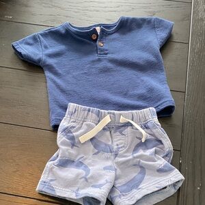 Blue Shirt and Whale Print Shorts Set